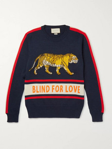 GUCCI APPLIQUÉD EMBROIDERED WOOL SWEATER