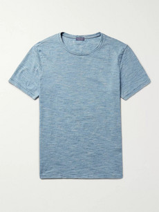 Club Monaco Space-dyed Knitted Cotton T-shirt In Light Blue