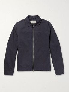 Oliver Spencer Buck Pinstriped Cotton Jacket In Navy