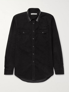 Givenchy Zip-detailed Distressed Denim Shirt In Black