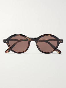 Bottega Veneta Round-frame Leather-trimmed Tortoiseshell Acetate Sunglasses