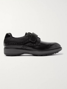 PRADA Mesh-Panelled Polished-Leather Derby Brogues