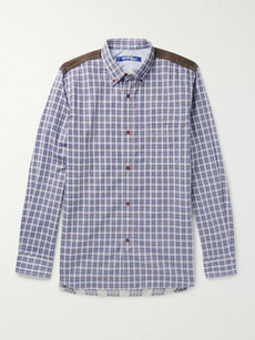 Junya Watanabe Patchwork Checked Cotton-poplin And Flannel Shirt In Navy