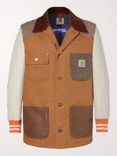Junya Watanabe + Carhartt Corduroy-trimmed Leather, Canvas And Tweed Chore Jacket In Brown