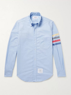 Thom Browne Button-down Collar Striped Cotton Oxford Shirt In Light Blue