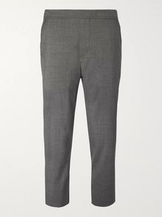 Oamc Slim-fit Tapered Cropped Wool Drawstring Trousers In Gray
