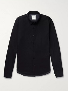 Wooyoungmi Panelled Stretch Wool-twill And Houndstooth Tweed Shirt In Navy