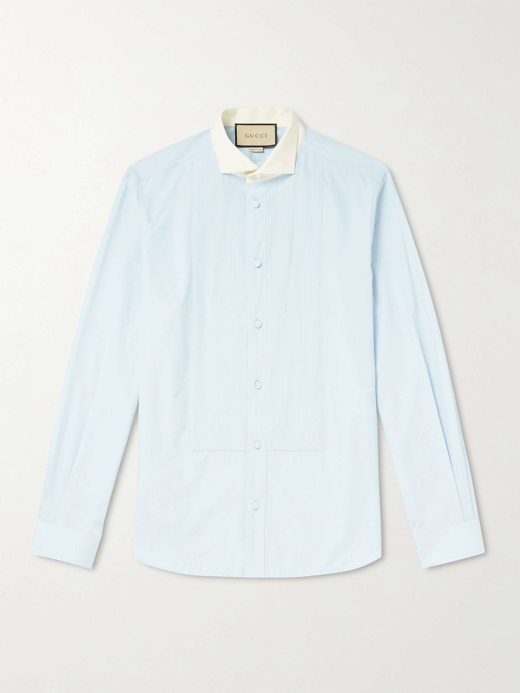 Light blue Two-Tone Pleated Cotton-Poplin Shirt | GUCCI | MR PORTER