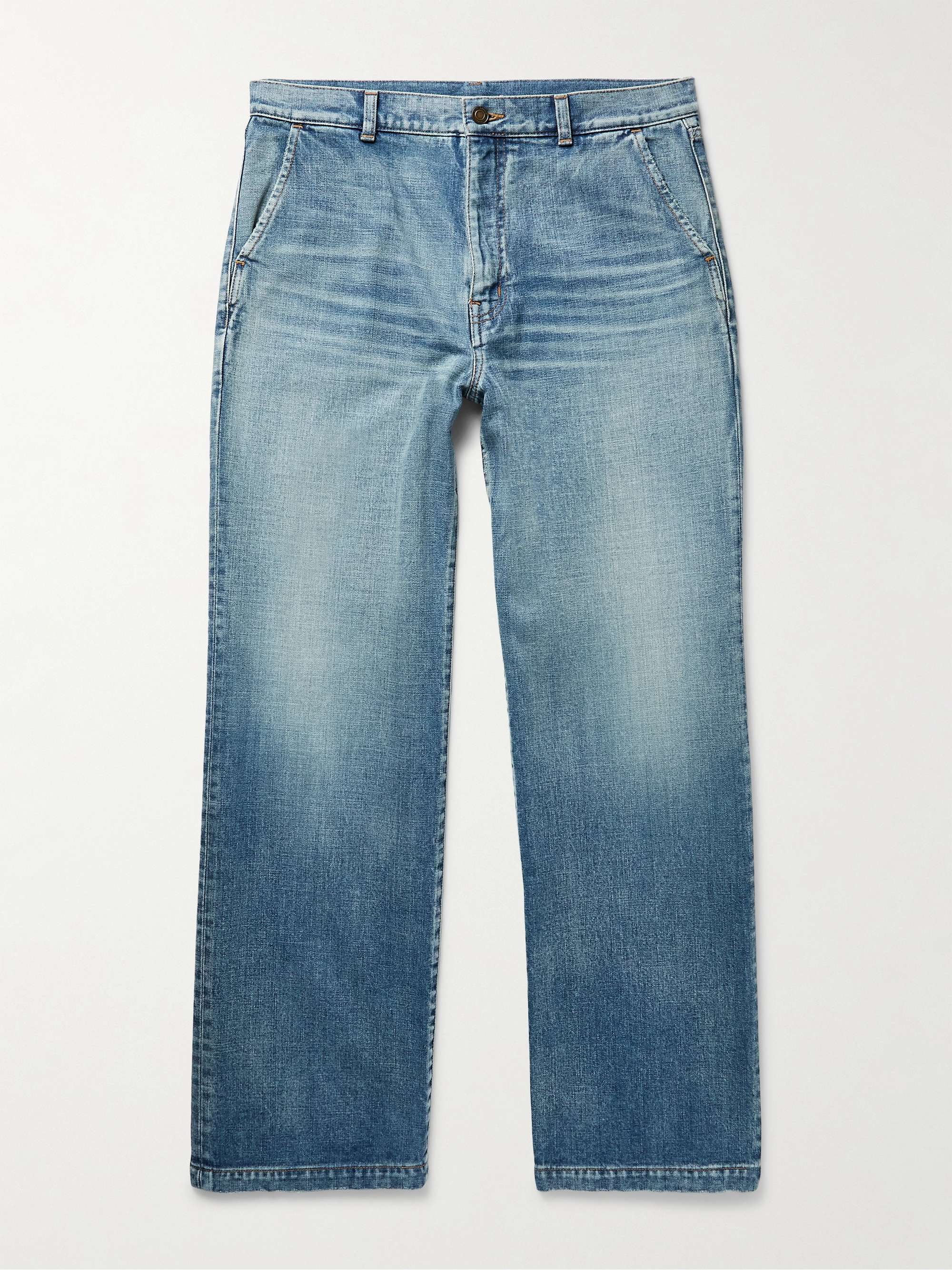 Saint Laurent Denim High-Rise Straight Jeans Serge in Blau Damen Bekleidung Jeans Schlagjeans 