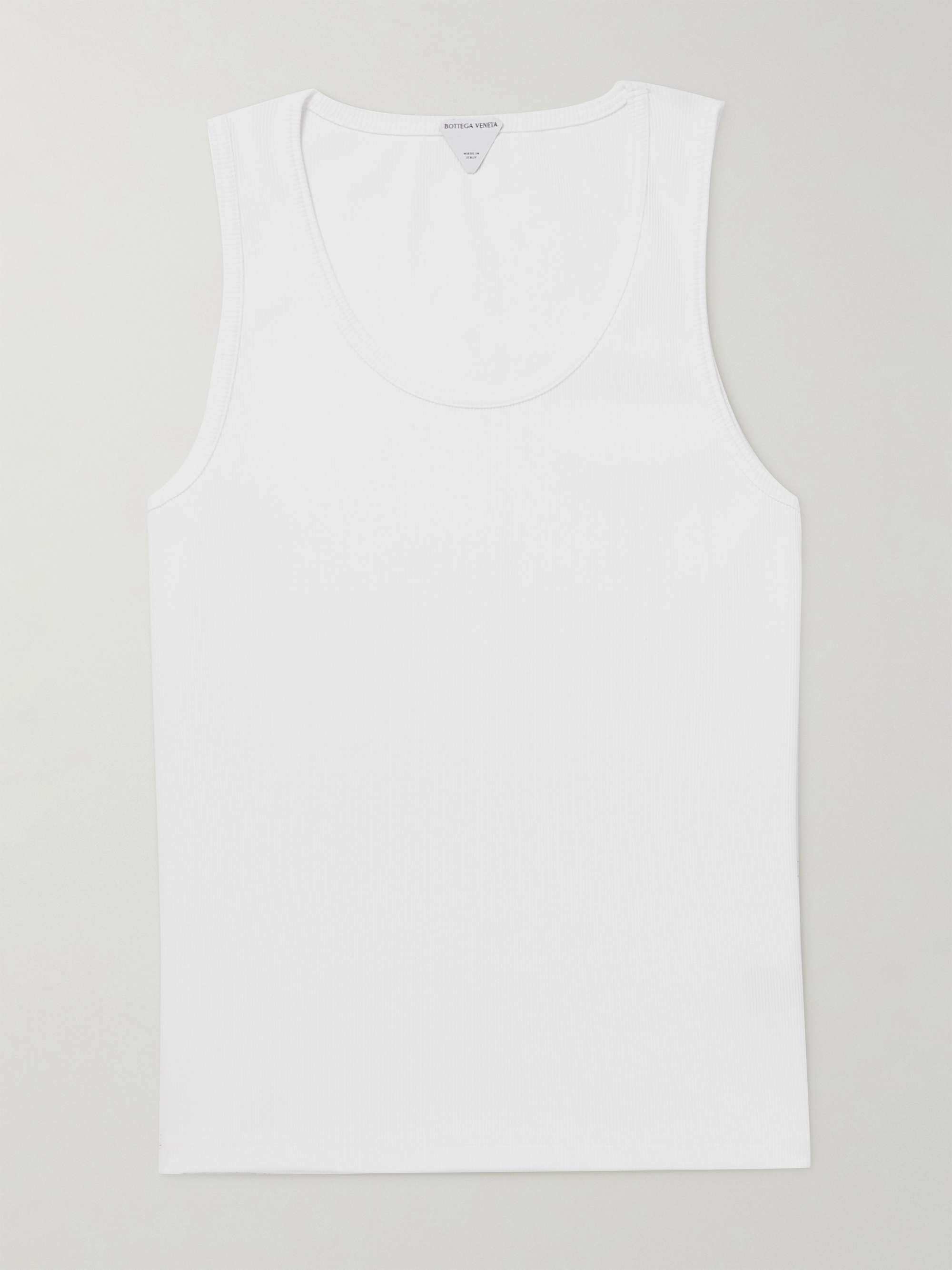 Bottega Veneta Ribbed-knit Cotton-blend Tank Top in White for Men Mens T-shirts Bottega Veneta T-shirts 