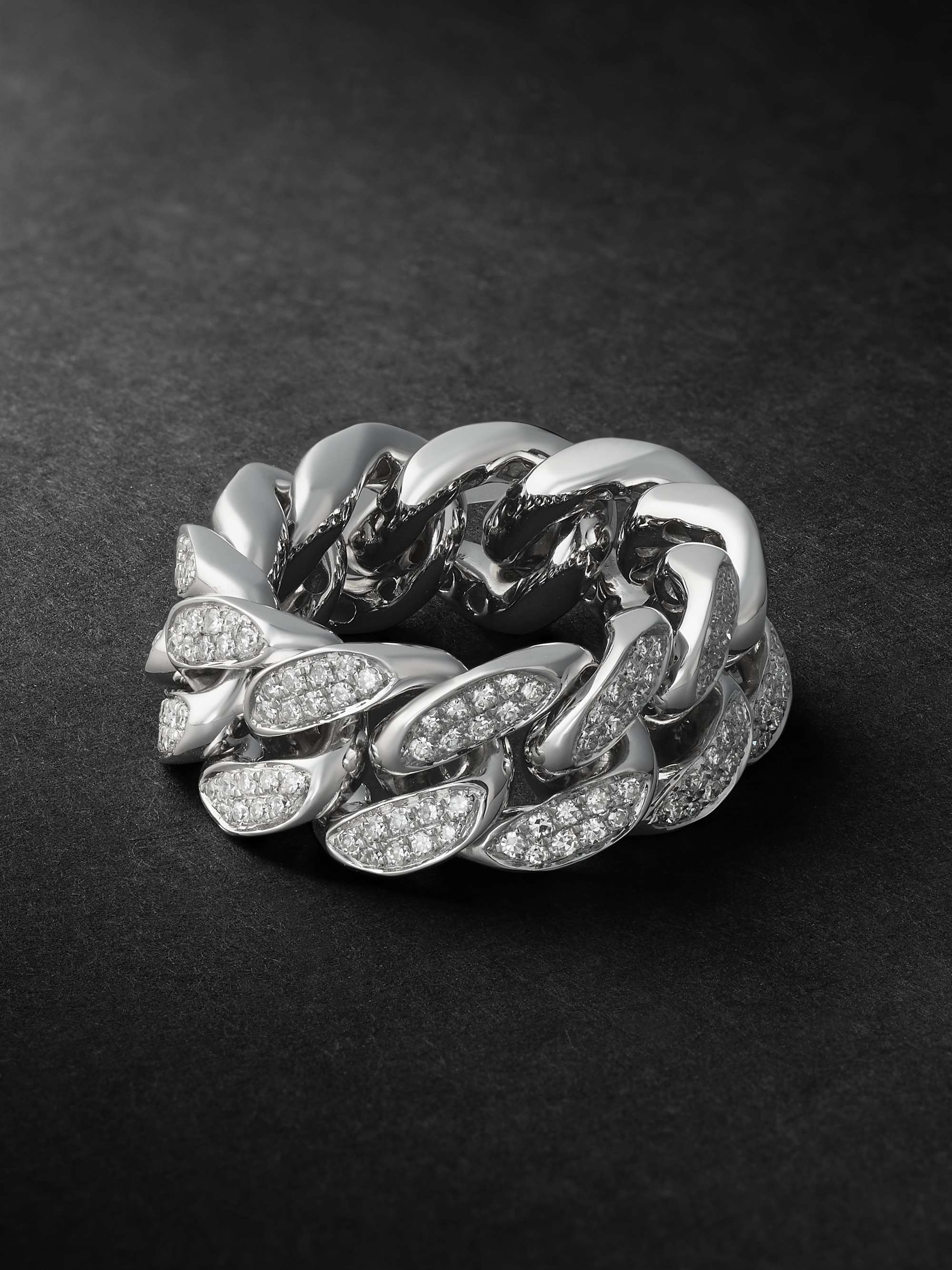 Metallic for Men Mens Jewellery Rings SHAY 18k White Gold Flat Link Diamond Ring in Silver 