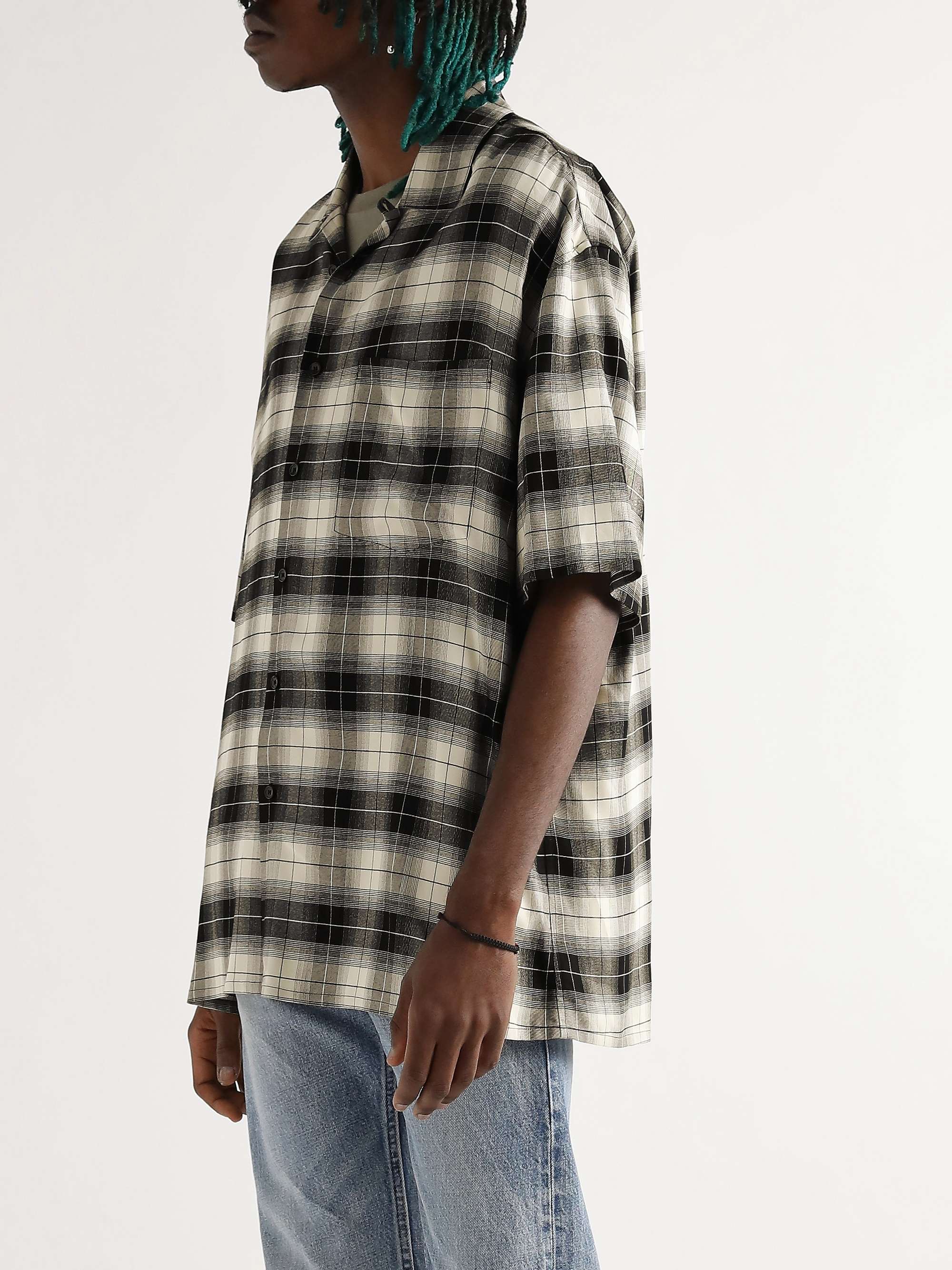 CELINE HOMME Camp-Collar Checked Woven Shirt