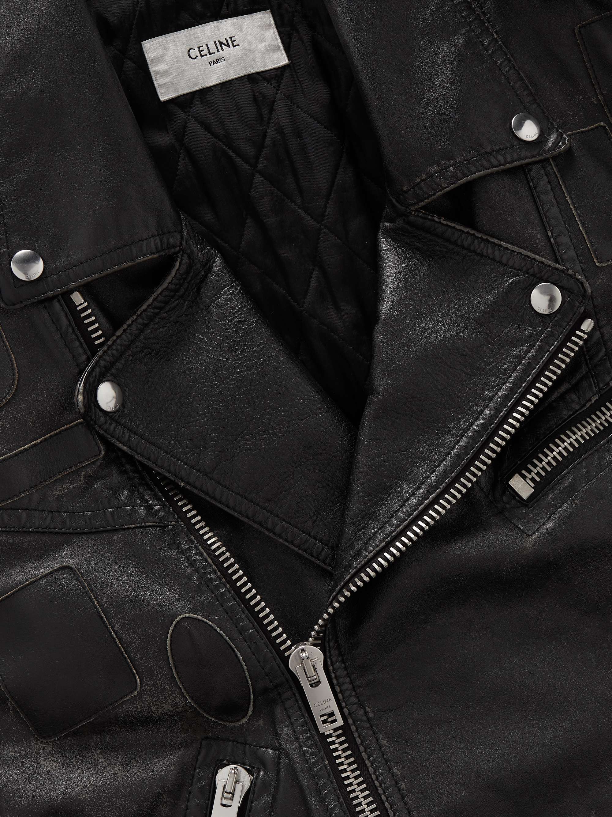 CELINE HOMME Appliquéd Leather Biker Jacket