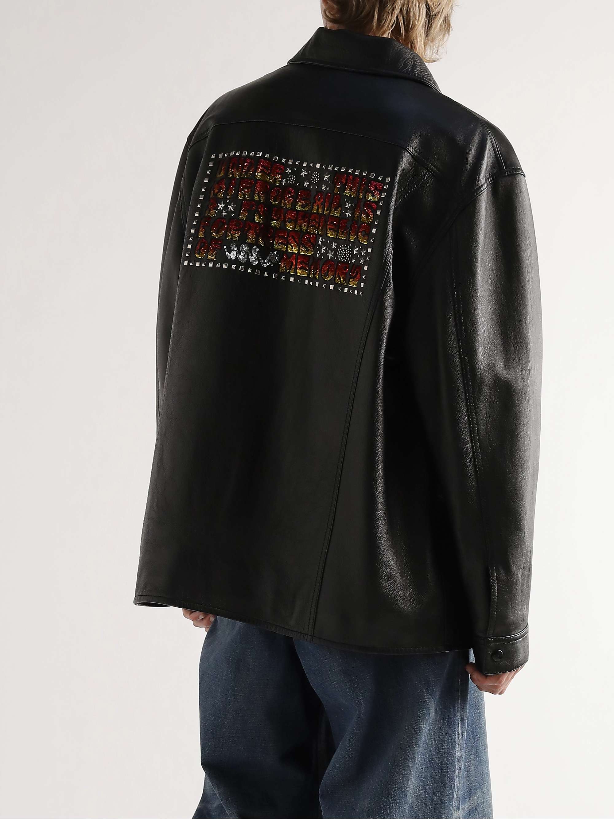 CELINE HOMME Embellished Embroidered Leather Jakcet