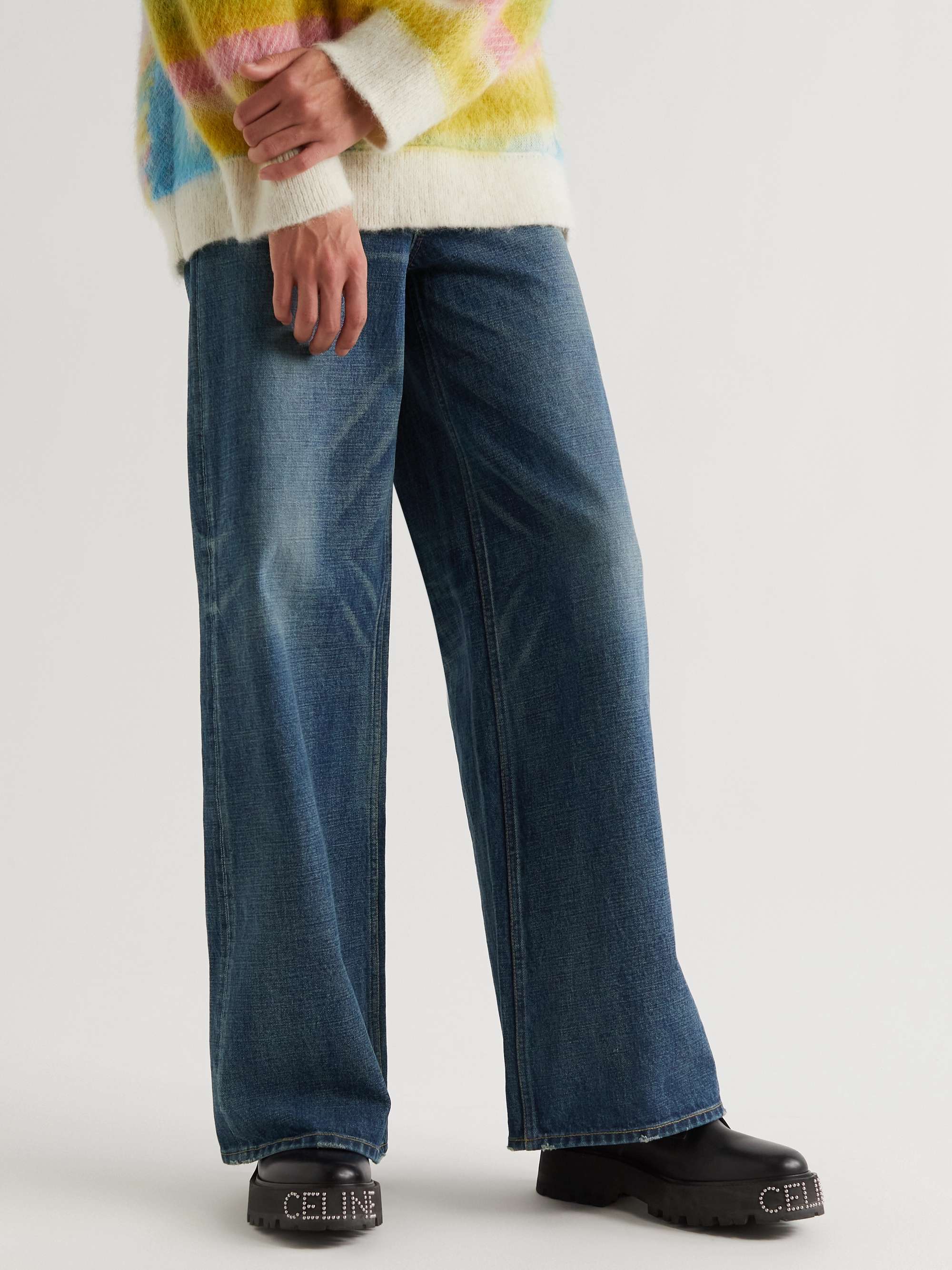 CELINE HOMME Flared Cropped Distressed Jeans