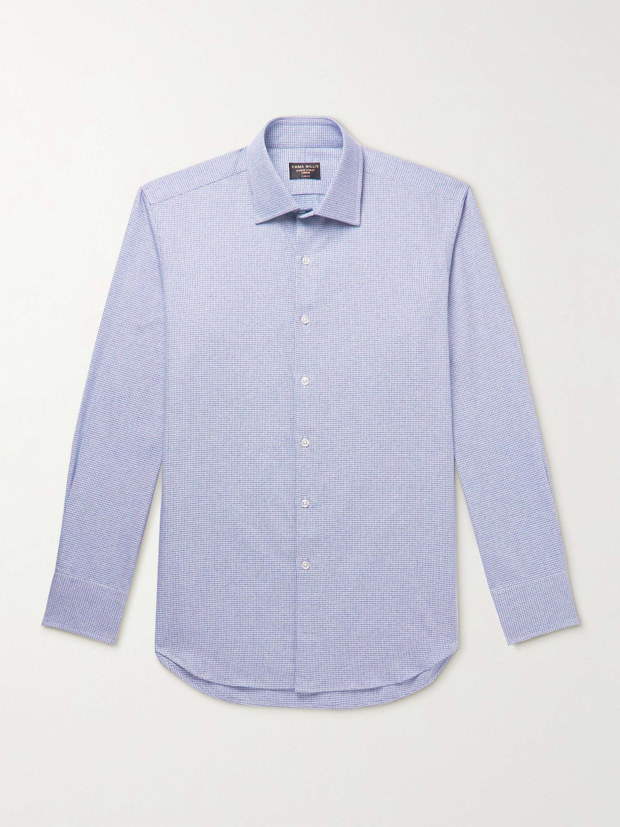 Blue Slim-Fit Puppytooth Brushed-Cotton ...