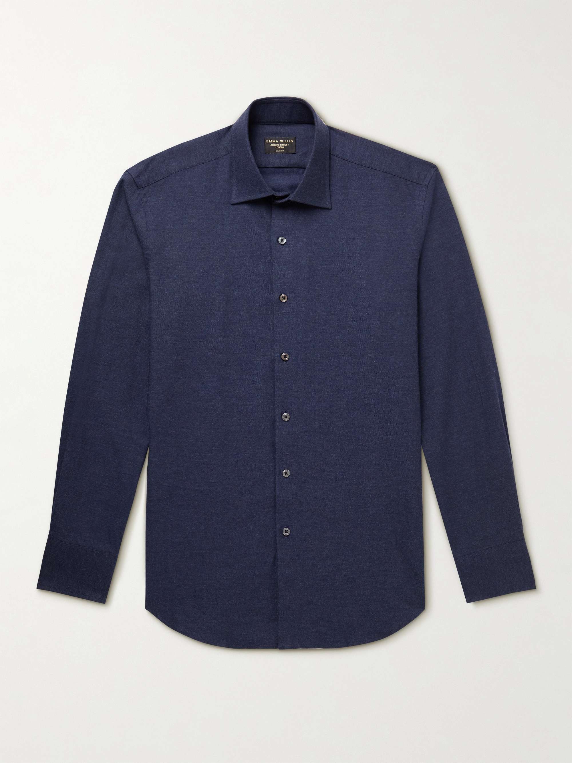 Navy Slim-Fit Brushed Cotton-Flannel ...
