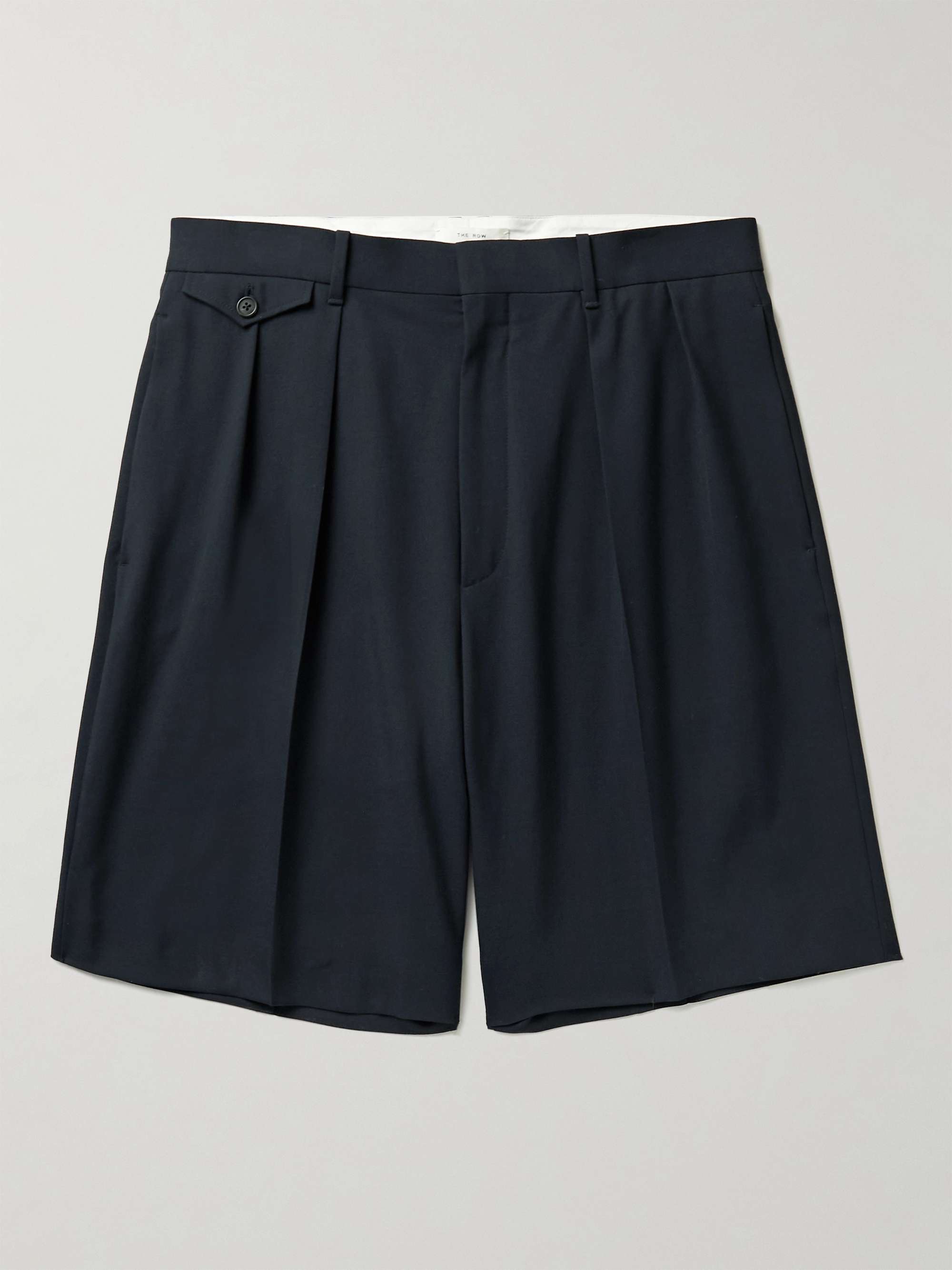 for Men Mens Clothing Shorts Casual shorts The Row Cello Pleated Wool-gabardine Shorts in Dark Navy Blue 