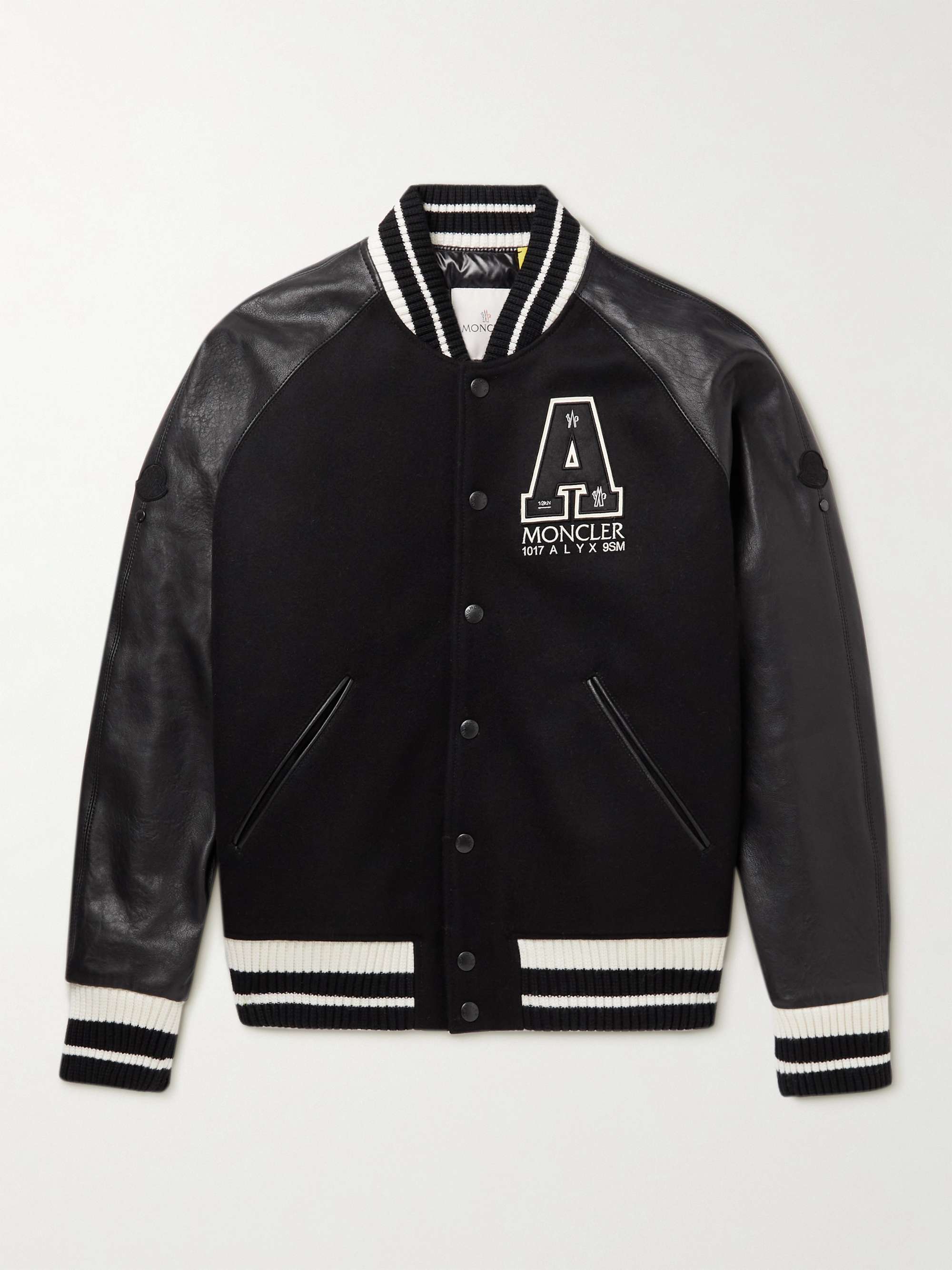 Black 6 Moncler 1017 ALYX 9SM Virgin Wool and Leather Down Varsity Jacket |  MONCLER GENIUS | MR PORTER