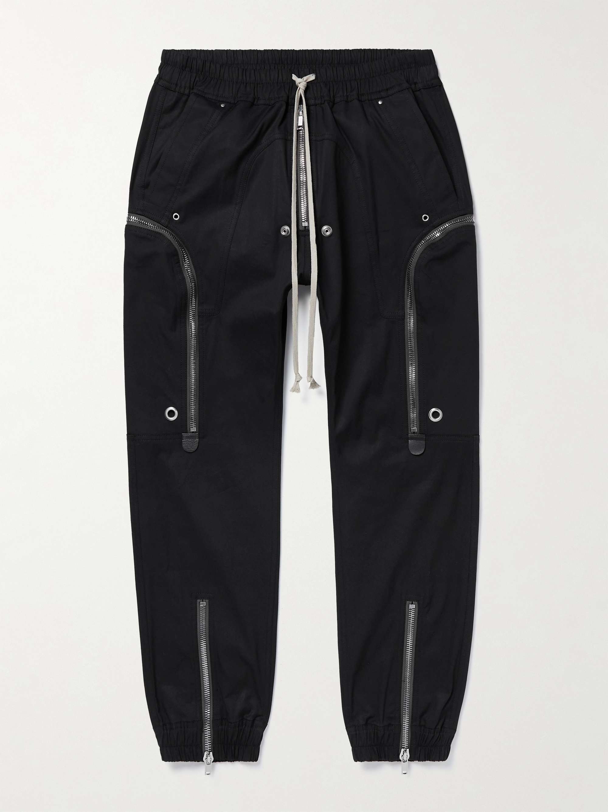Black Bauhaus Slim-Fit Embellished Organic Cotton-Blend Poplin Track Pants  | RICK OWENS | MR PORTER