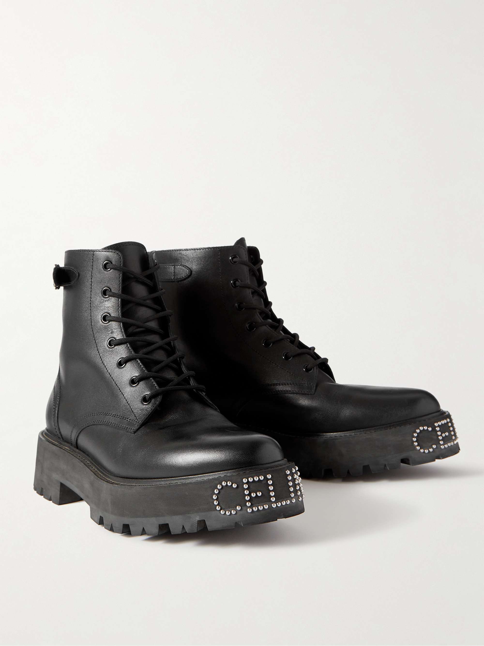 CELINE HOMME Ranger Studded Leather Boots