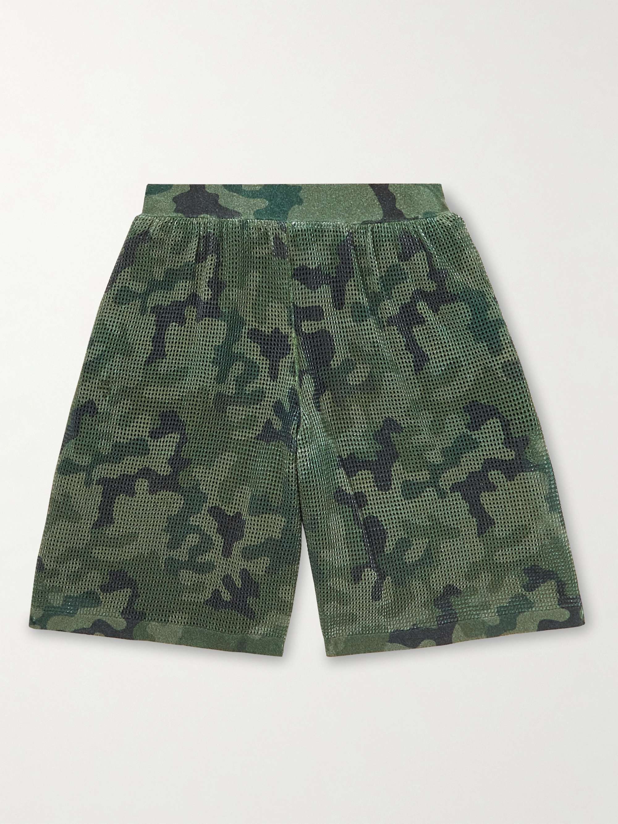 Green Straight-Leg Camouflage-Print Mesh Shorts | DRIES VAN NOTEN 