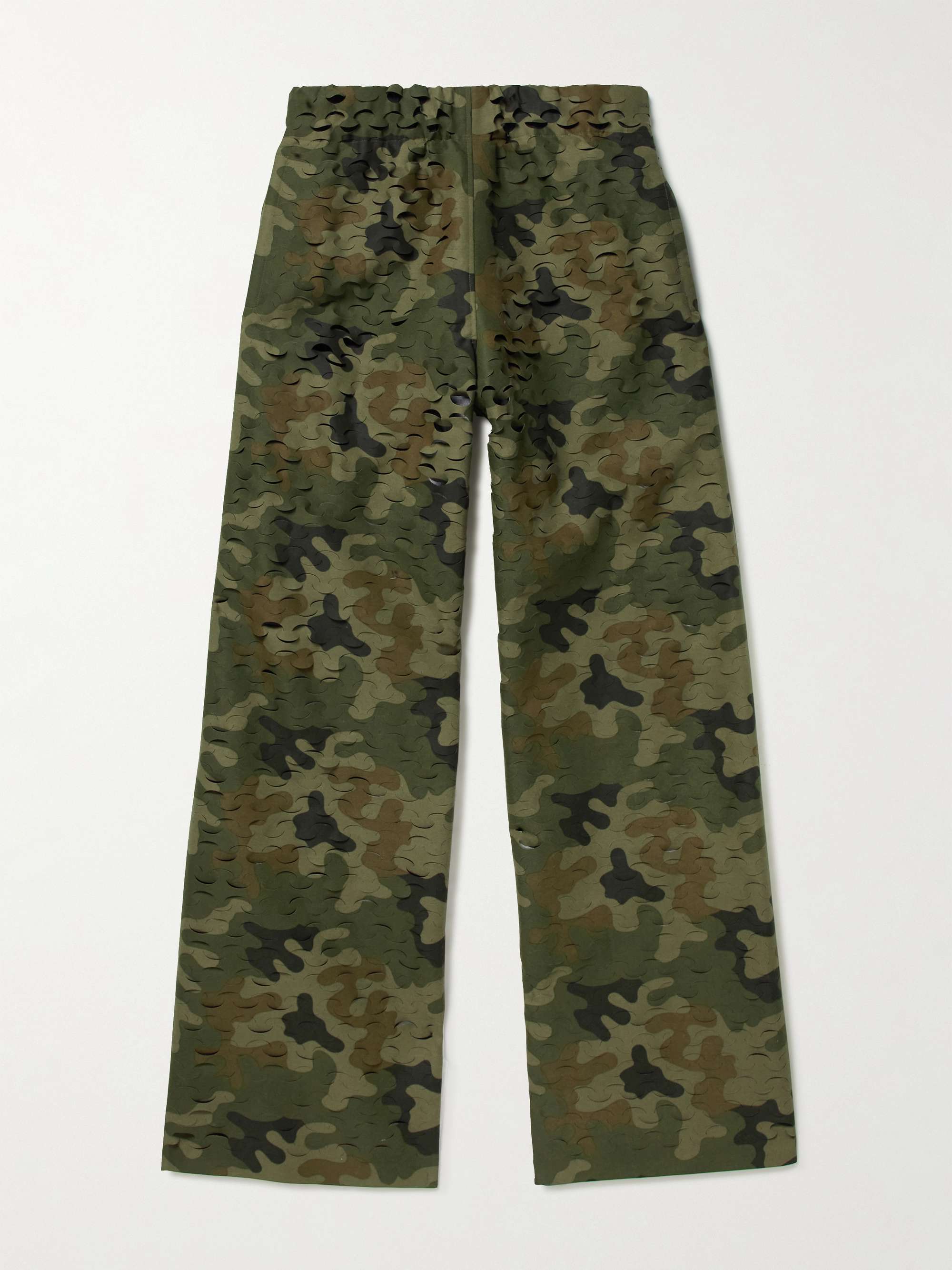 Potter Wide-Leg Camouflage-Print Laser-Cut Shell Trousers