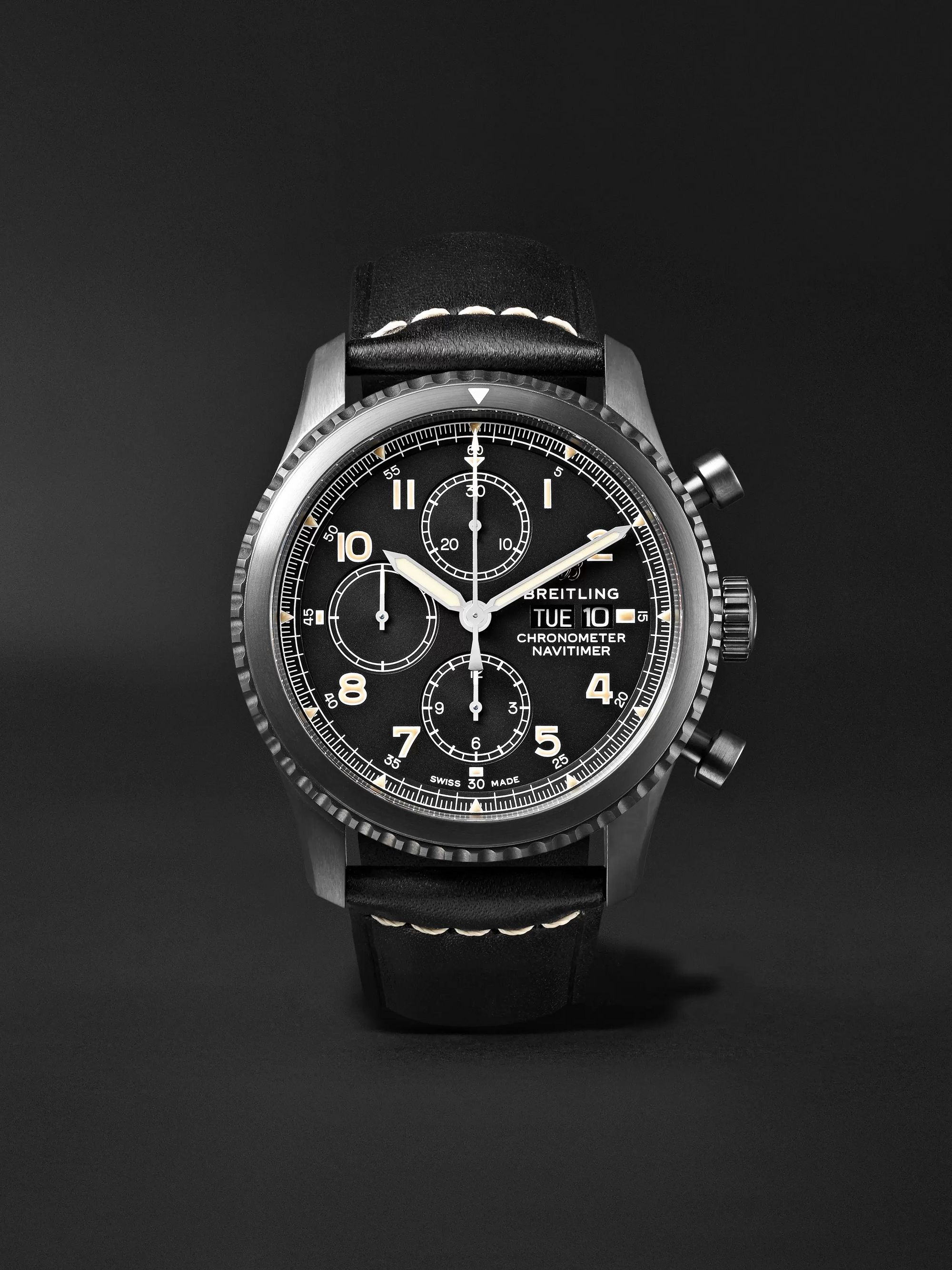 Navitimer 8 Automatic Chronograph 43mm Black Steel and Leather Watch, Ref.  No. M13314101B1X1