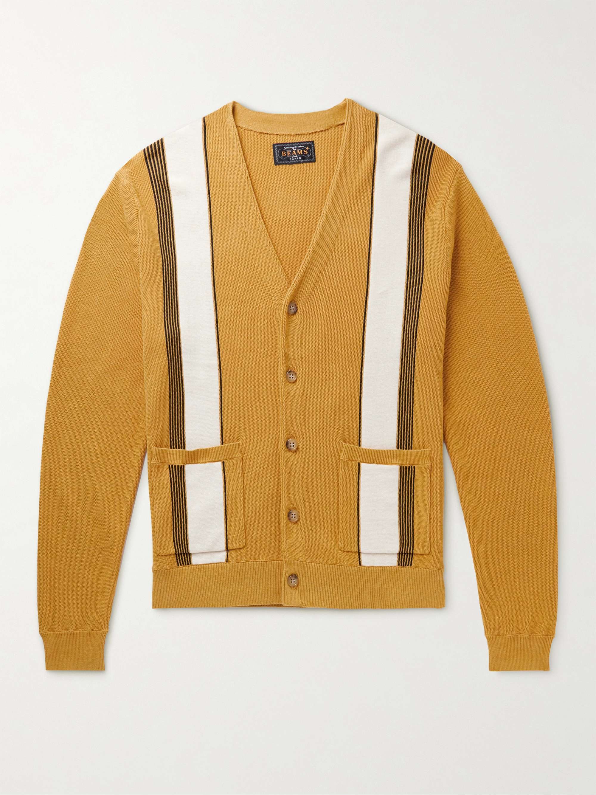 تاجر سرقة يقاوم  Yellow Striped Cotton Cardigan | BEAMS⁺ | MR PORTER