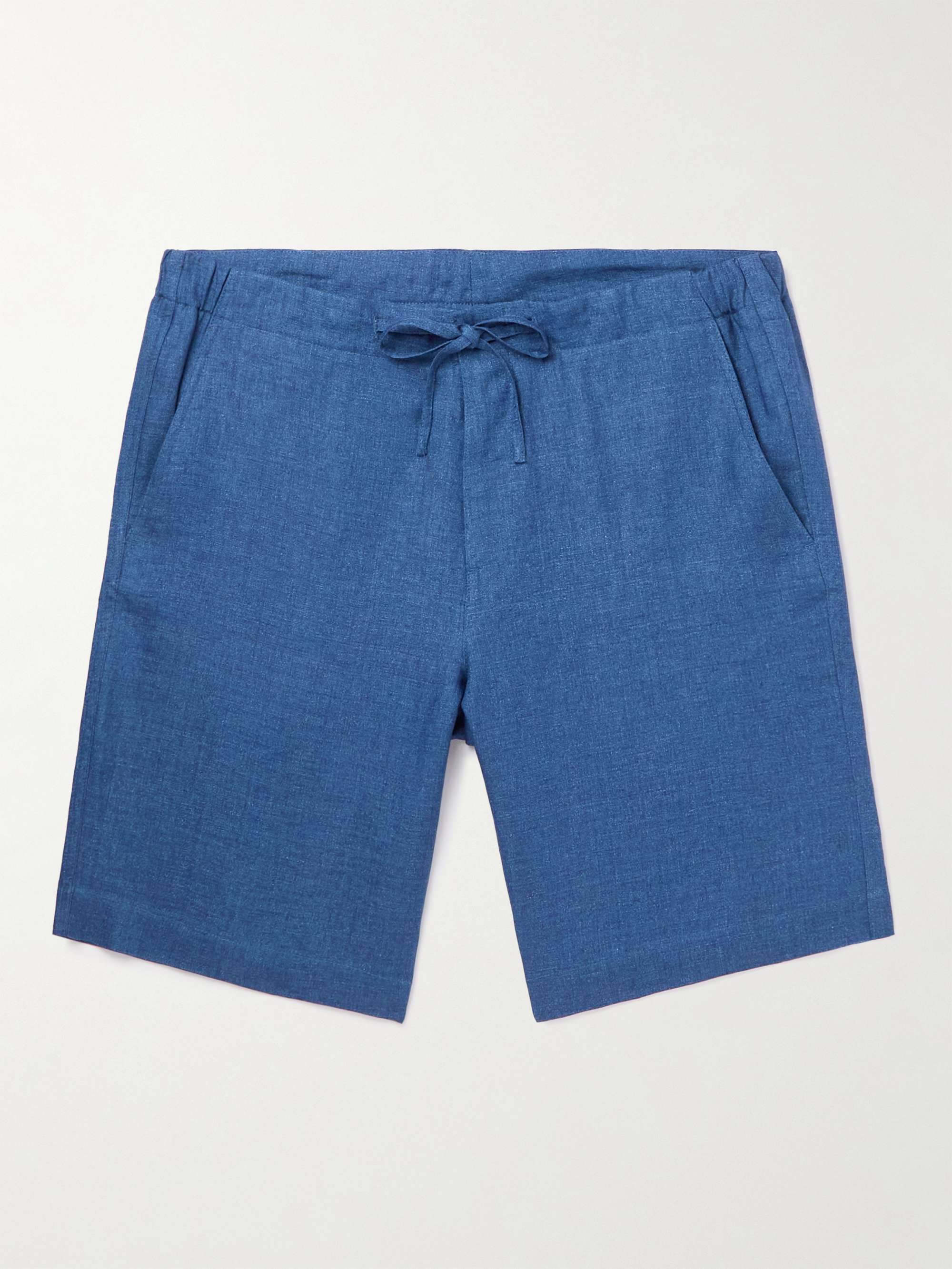 Loro Piana Straight-leg Linen-blend Twill Drawstring Shorts in Blue for Men Mens Clothing Shorts Casual shorts 
