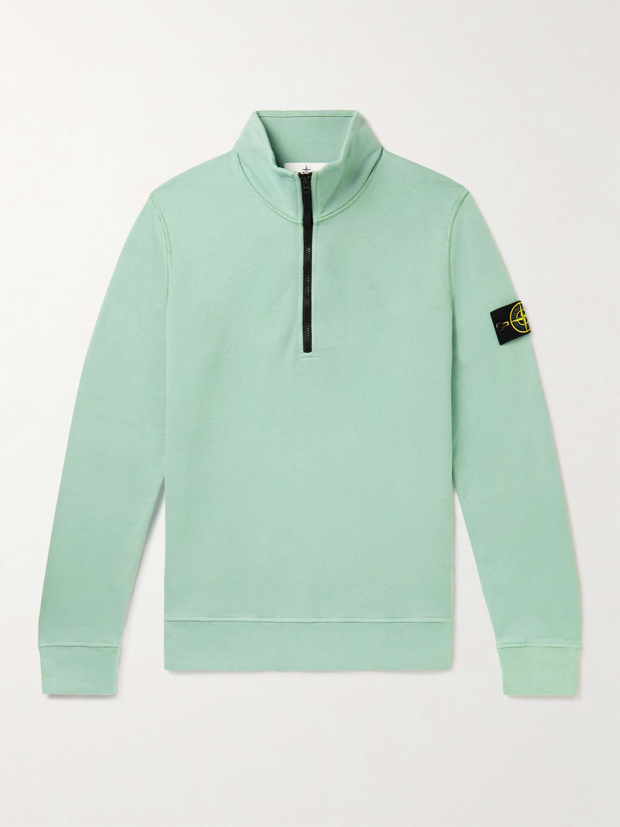 Green Logo-Appliquéd Cotton-Jersey Half-Zip Sweatshirt | STONE ISLAND | MR  PORTER