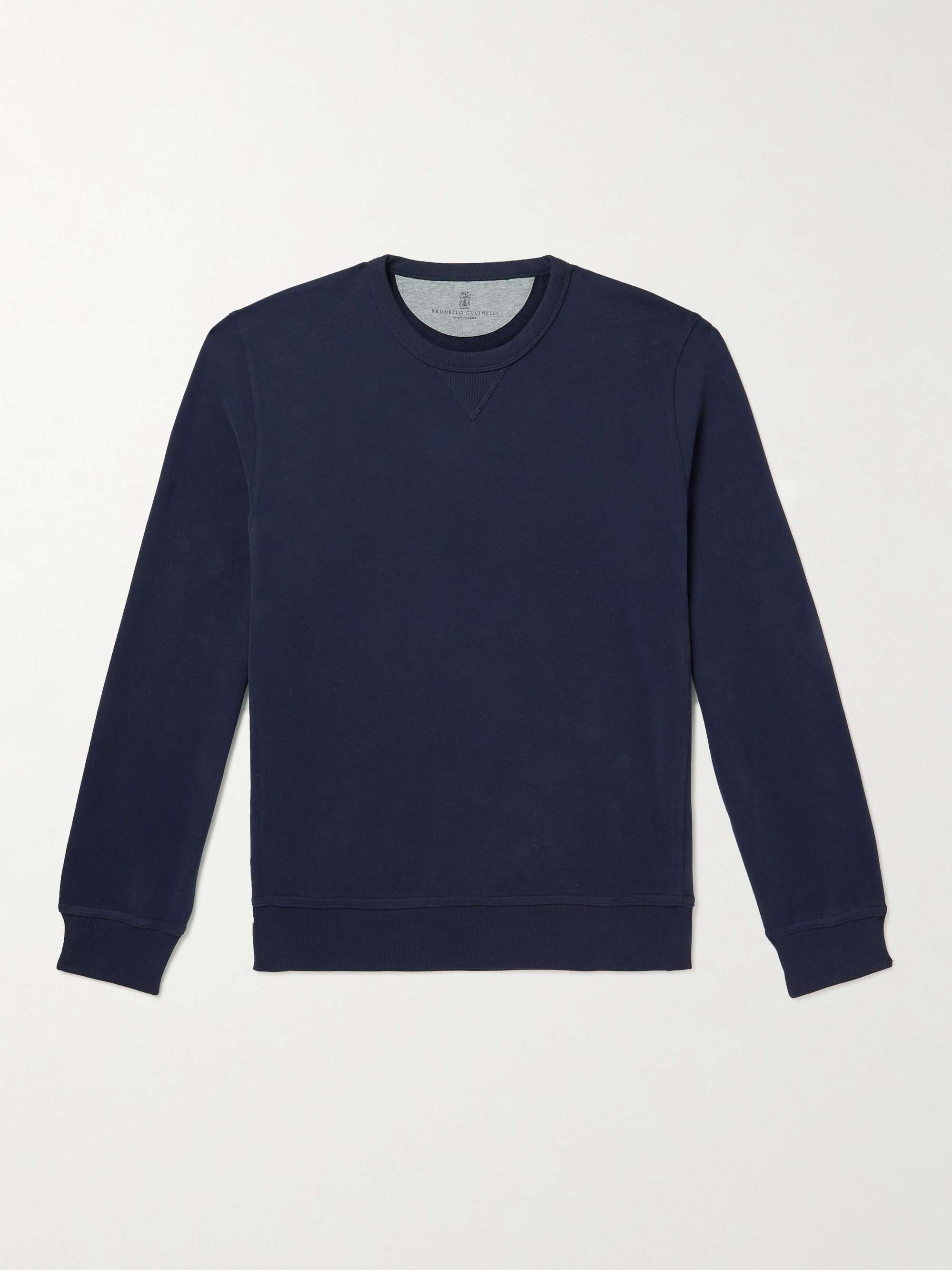 Brunello Cucinelli Contrast-trim Cotton Sweatshirt in Blue for Men Mens Clothing Activewear gym and workout clothes Sweatshirts 