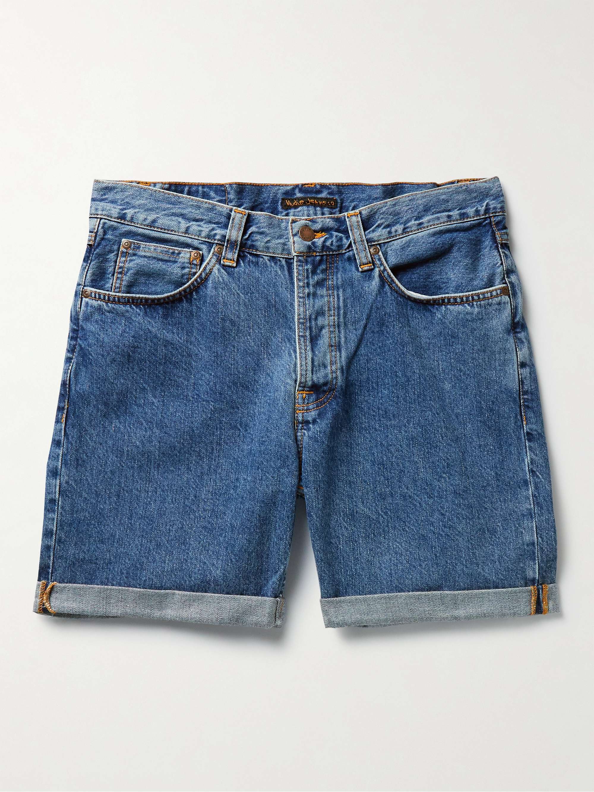 Nudie Jeans Josh Straight-leg Organic Denim Shorts in Black for Men Mens Clothing Shorts Casual shorts 