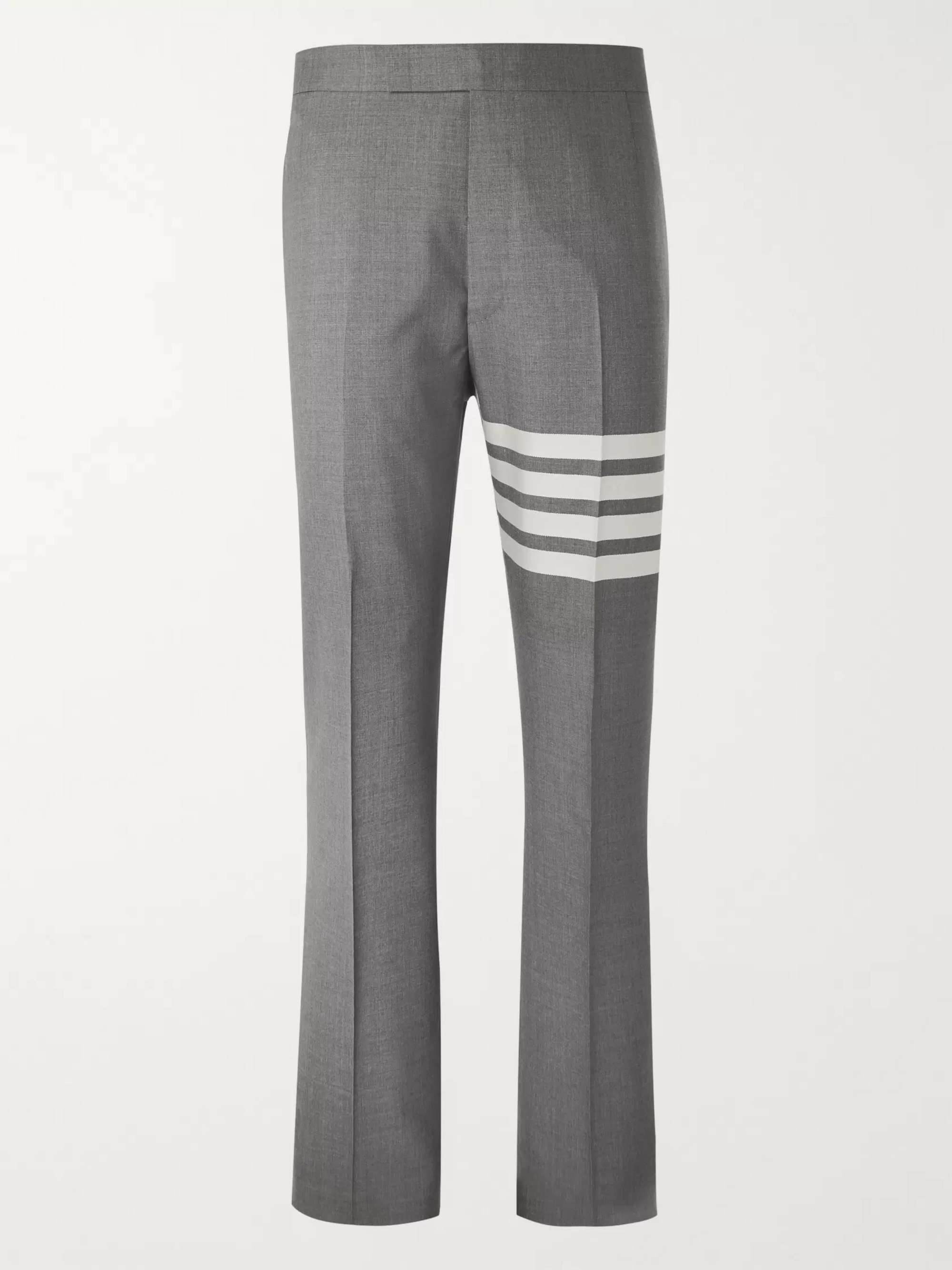 Grey Slim-Fit Tapered Striped Wool Suit Trousers