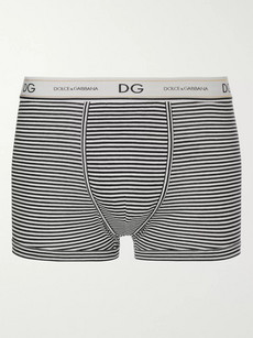 Dolce & Gabbana Striped Cotton Boxer Briefs In Black