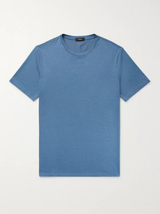 Theory Clean Silk And Cotton-blend T-shirt In Blue