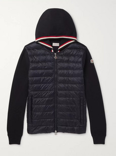 Moncler Cotton And Quilted Shell Down Zip-up Hoodie In Navy