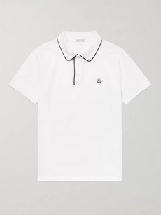 Moncler Contrast-tipped Cotton-piqué Polo Shirt In White