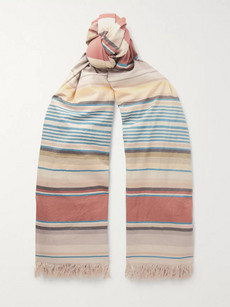 Loewe Striped Fringed Cotton Scarf In Multi