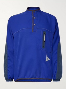 And Wander Shell-panelled Mesh Half-placket Mid-layer In Blue