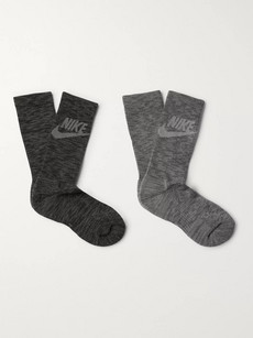 Nike Advance Crew Two-pack Mélange Stretch-knit Socks In Gray