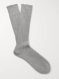 Tom Ford Ribbed Cotton Socks In Light Gray