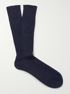 Tom Ford Ribbed Cotton Socks In Navy