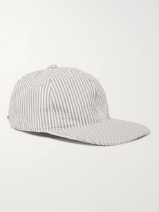 Thom Browne Striped Cotton-seersucker Baseball Cap In Gray | ModeSens