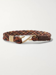 Paul Smith Woven Leather And Gold-tone Bracelet In Brown