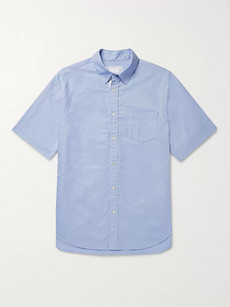 Sacai Grosgrain-trimmed Cotton Oxford Shirt In Light Blue