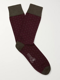 Kingsman + Corgi Polka-dot Cotton-blend Socks In Burgundy