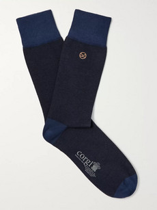 Kingsman + Corgi Striped Cotton-blend Socks In Navy