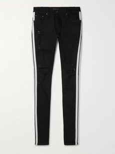 Amiri Track Skinny-fit Striped Distressed Stretch-denim Jeans - Black