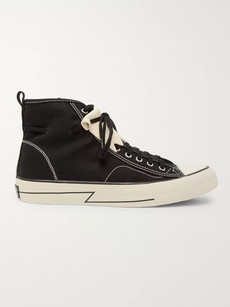 VISVIM SKAGWAY FRINGED LEATHER-TRIMMED CANVAS HIGH-TOP SNEAKERS